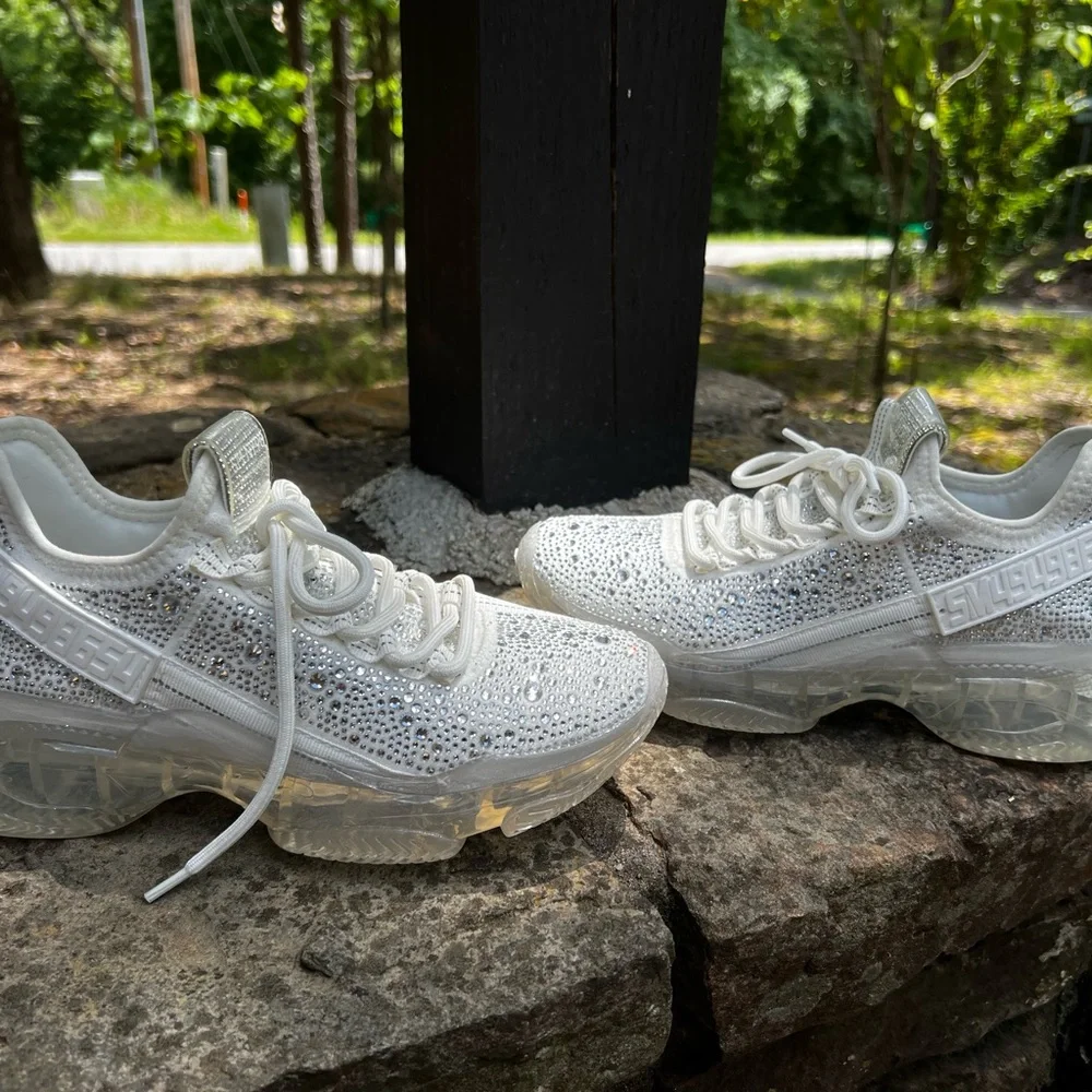 Steve Madden Maxima-R Shimmering White Sneakers - Picture 3 of 10